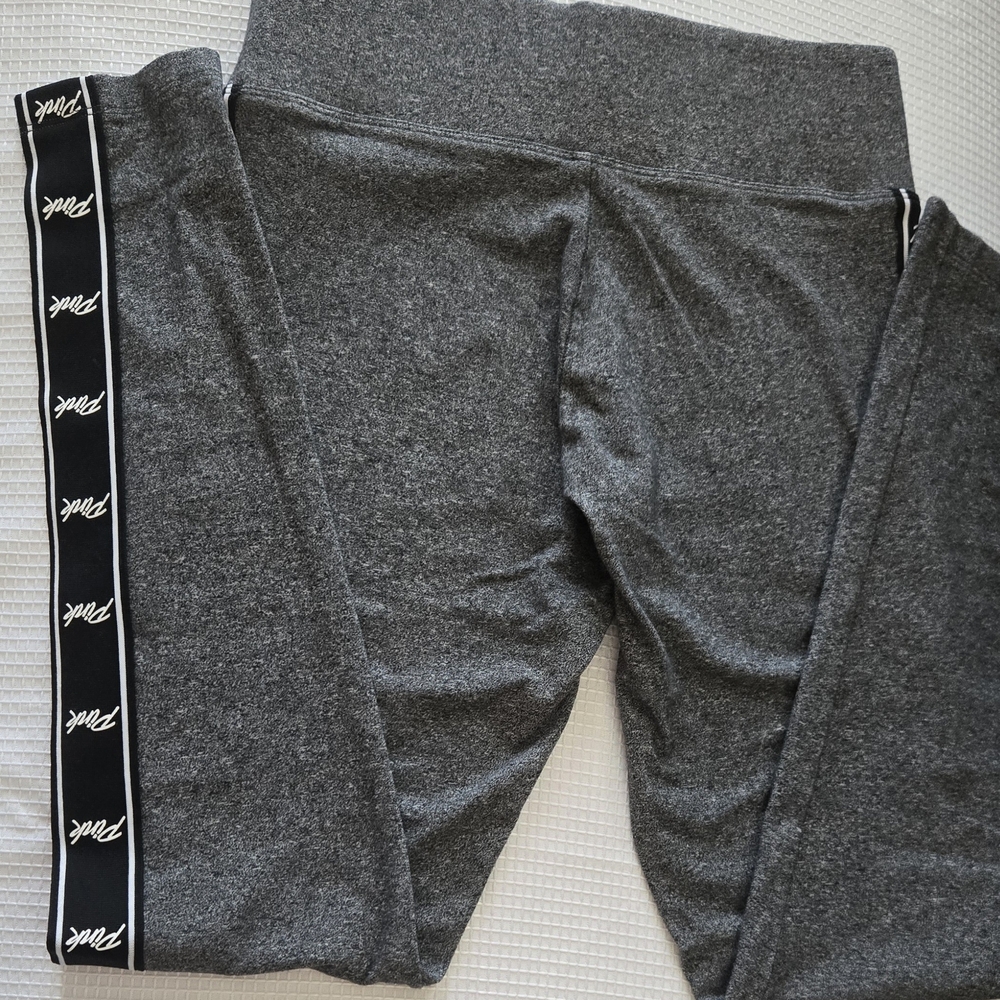 PINK Victoria's Secret Gray Leggings with Black Logo Stripes - Picture 5 of 11